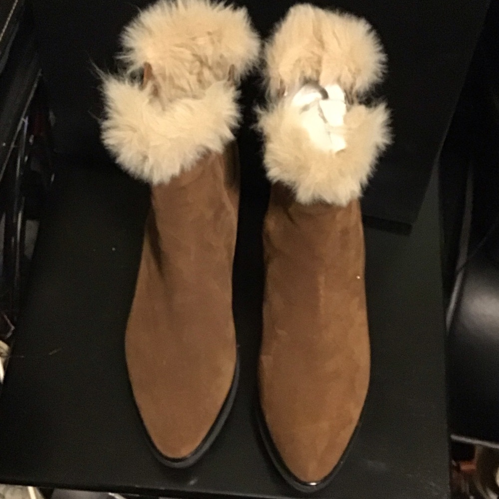NEW DKNY Suede Fur-Trimmed Ankle Boots
